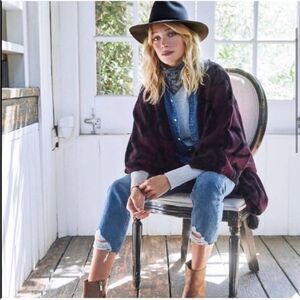 Cleobella Sevigny Capelet Maroon & Black Floral Poncho Open Cardigan One Size